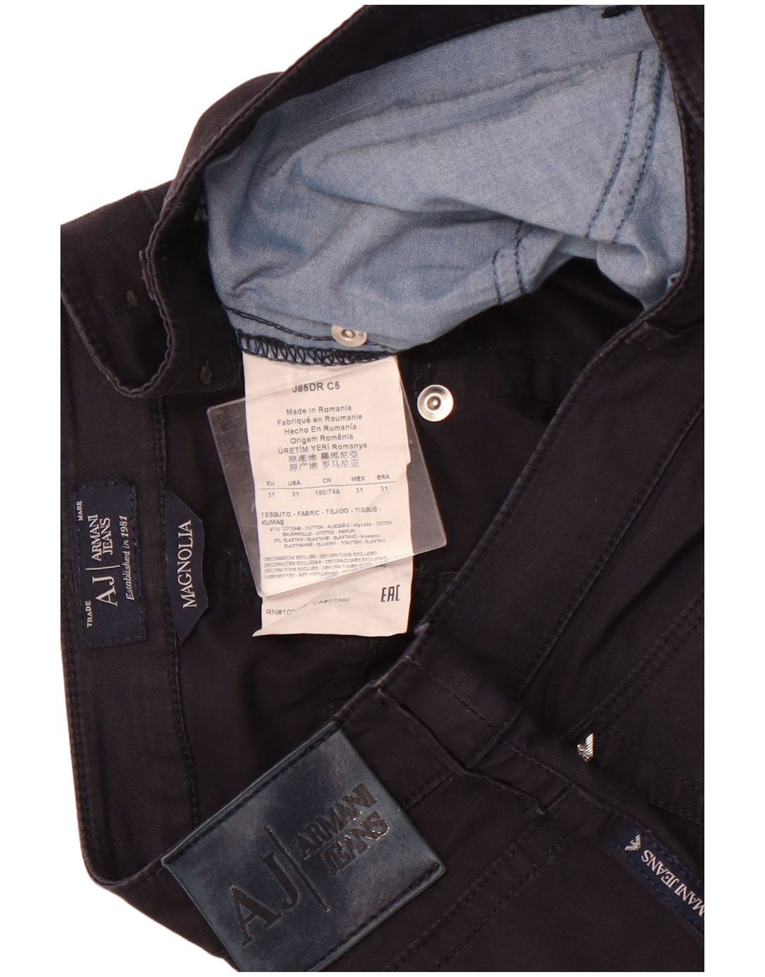 Spodnie damskie ARMANI Magnolia Straight Casual W31 L28 Granatowa bawełna