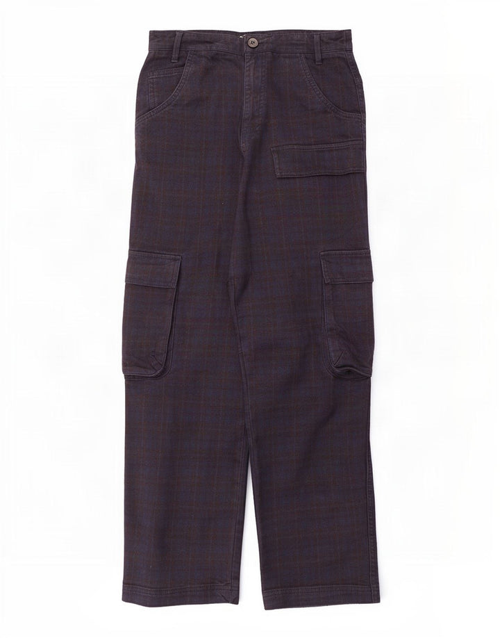 Spodnie damskie Zara Straight Cargo Medium W28 L28 Granatowa kratka