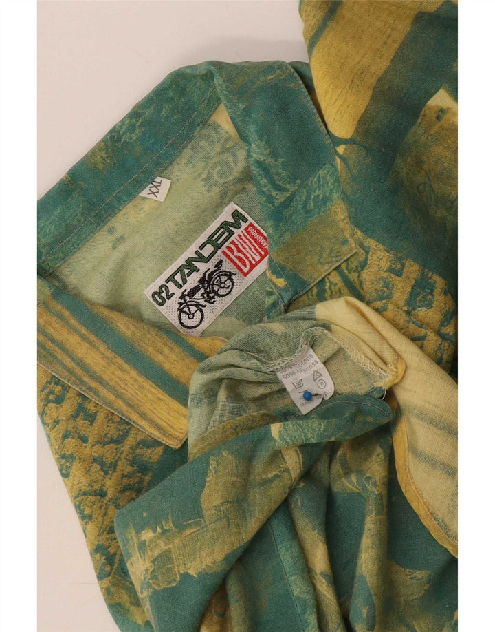 Męska koszula z krótkim rękawem w stylu vintage, 2XL, zielona, patchworkowa, bawełniana