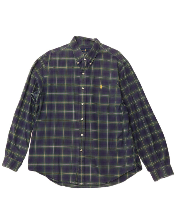 RALPH LAUREN Męska koszula flanelowa XL, bawełniana w granatową kratkę