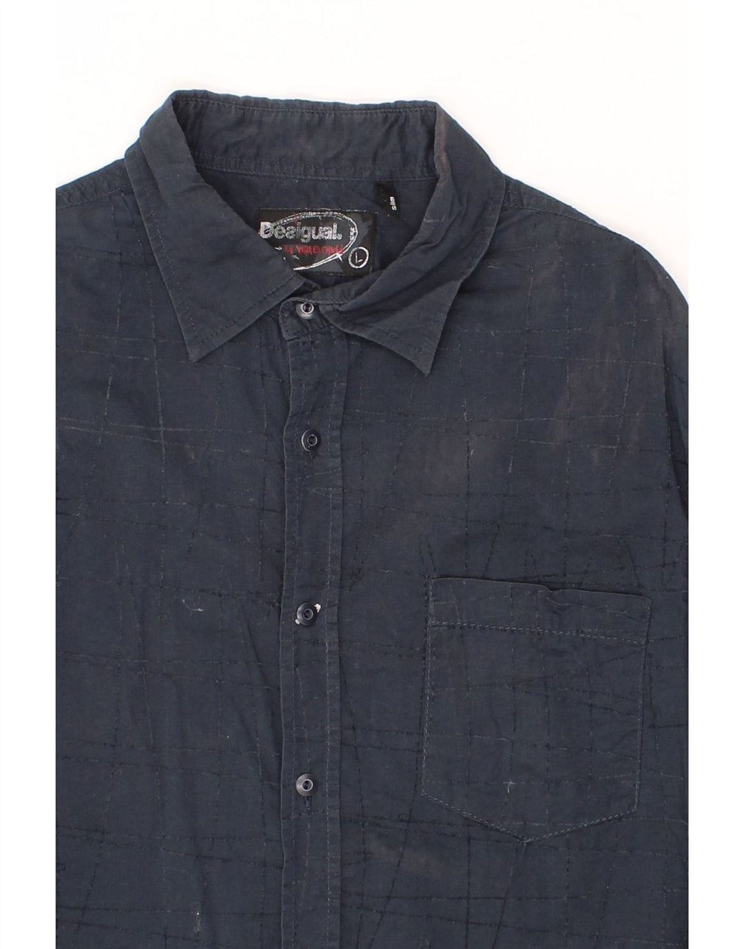 DESIGUAL Mens Slim Shirt Large Navy Blue Geometric Vintage Desigual and Second-Hand Desigual from Messina Hembry 