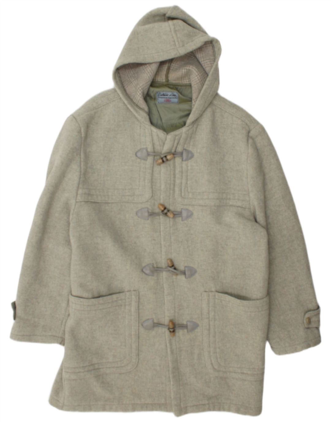 Męski płaszcz z kapturem i zamkiem błyskawicznym UK 42 XL, wełna khaki