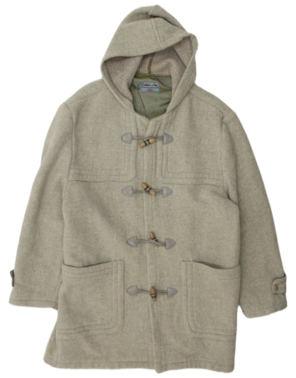 Zip Mens Hooded Duffle Coat UK 42 XL Khaki Wool
