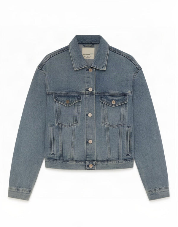 Kurtka damska Zara Crop Denim UK 6 XS, niebieska, bawełniana
