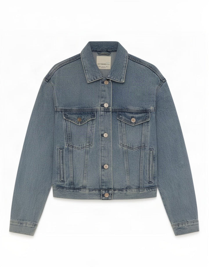 Kurtka damska Zara Crop Denim UK 6 XS, niebieska, bawełniana