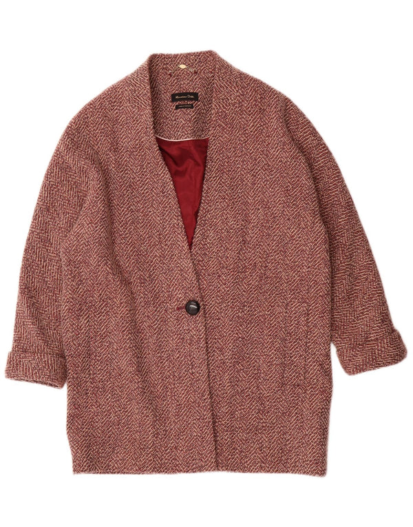 Płaszcz damski Massimo Dutti UK 14, średni czerwony, wiskoza w jodełkę