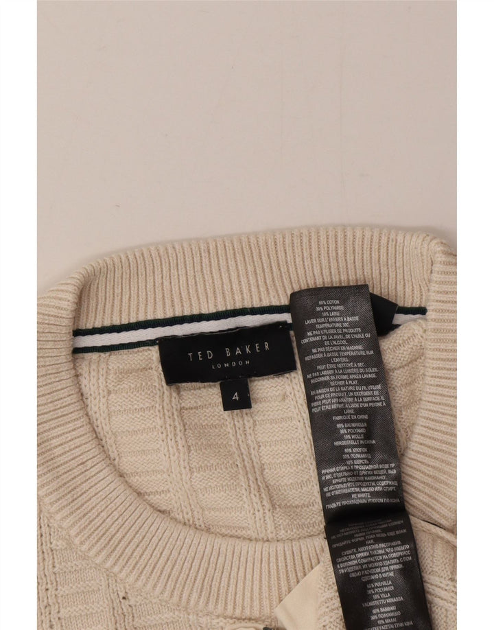 Męski sweter Ted Baker z okrągłym dekoltem, rozmiar 4, duży, beżowy, bawełniany