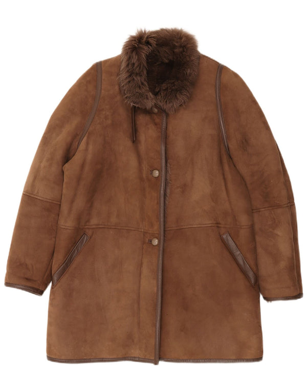 Vintage damski płaszcz z owczej skóry EU 42 XL brązowy
