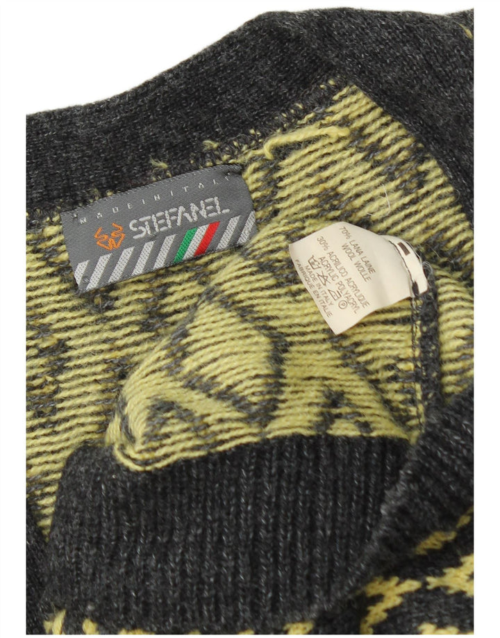 Sweter męski Stefanel, duży, żółty, argyle/diamentowa wełna