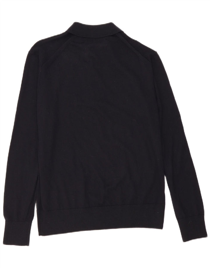 Męski sweter z dekoltem w stylu vintage, średni granatowy, wełna merynosowa