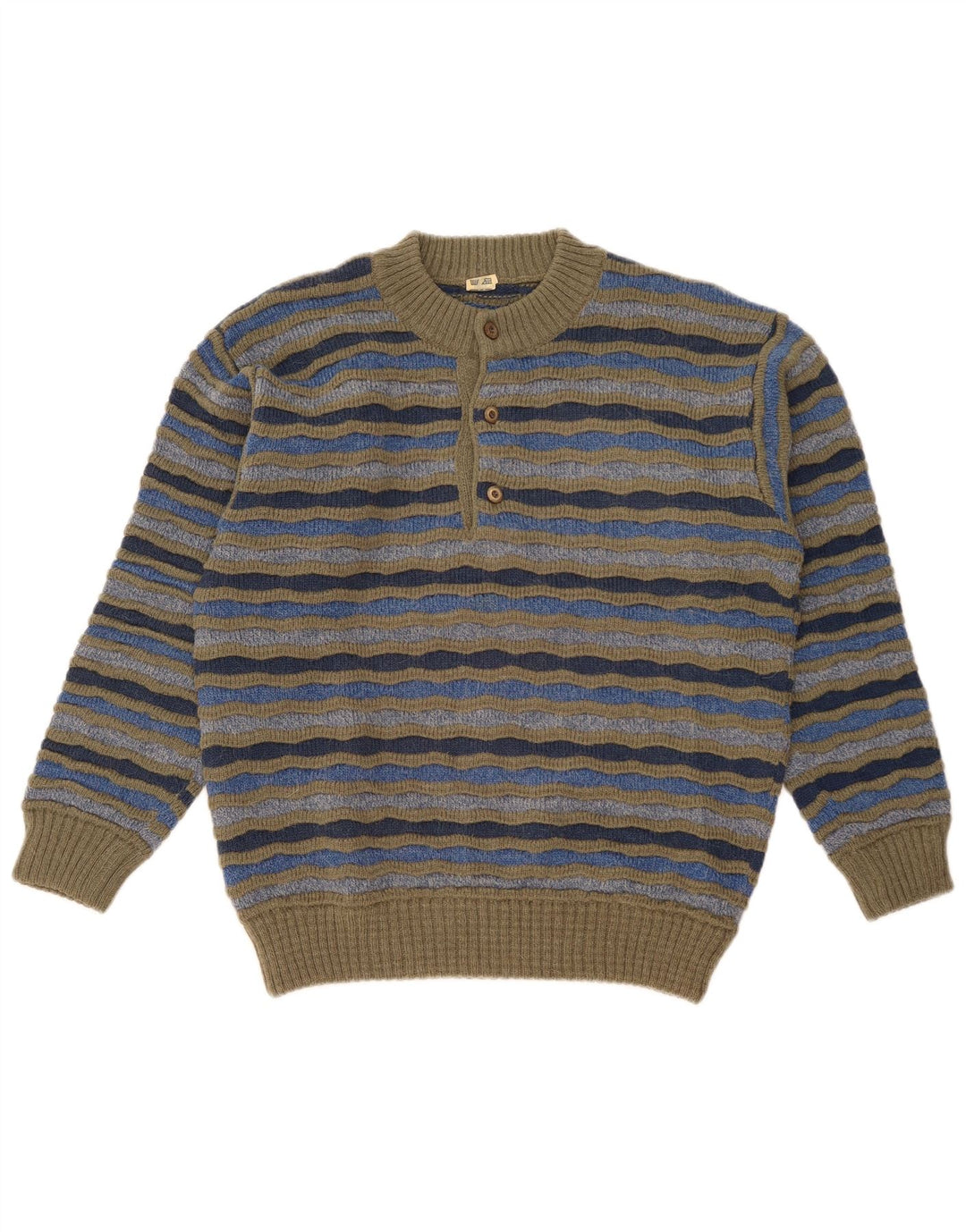 Męski sweter zapinany na guziki w stylu vintage IT 48 w średnie, wielokolorowe paski