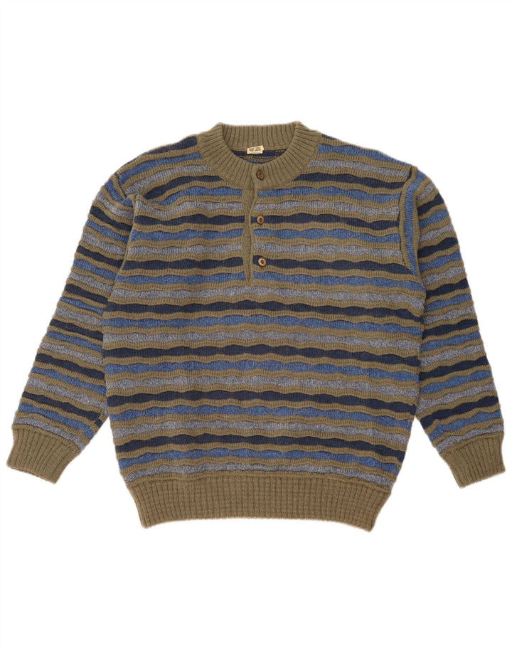Męski sweter zapinany na guziki w stylu vintage IT 48 w średnie, wielokolorowe paski
