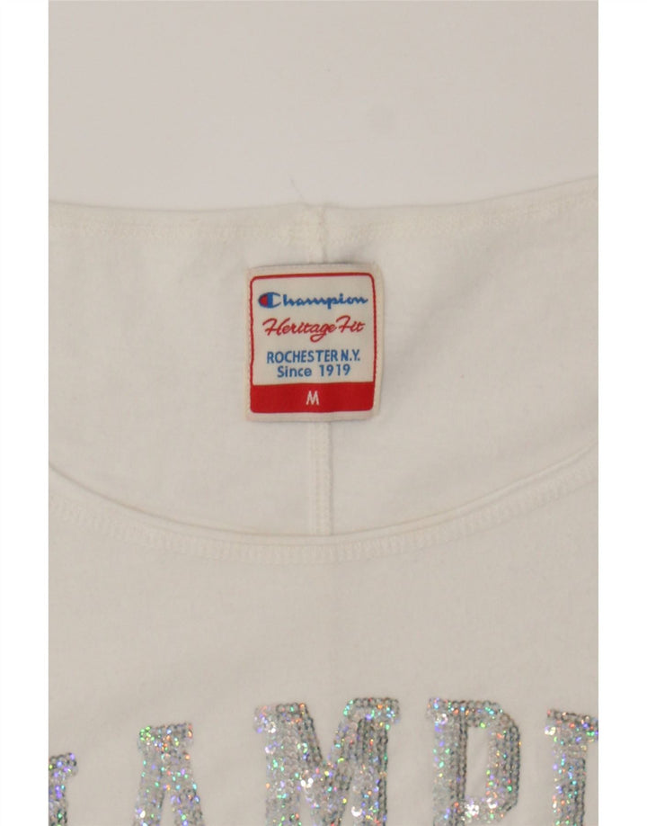 CHAMPION Womens Graphic T-Shirt Top UK 14 Medium White Vintage Champion and Second-Hand Champion from Messina Hembry 