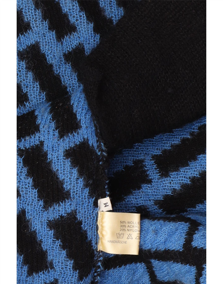 Vintage damski długi sweter oversize UK 14 w średnią niebieską kratkę