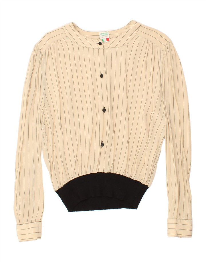 VINTAGE Womens Blouse Top UK 10 Medium Beige Striped Vintage Vintage and Second-Hand Vintage from Messina Hembry 