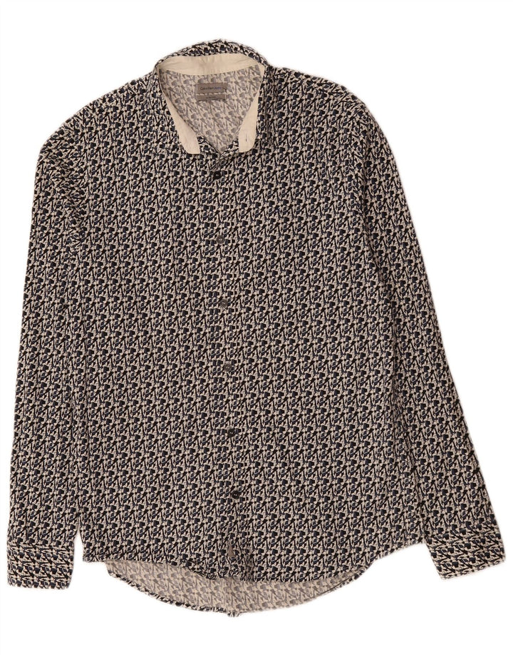 CALVIN KLEIN JEANS Męska koszula o dopasowanym kroju, średniej wielkości, czarna, z geometrycznej bawełny