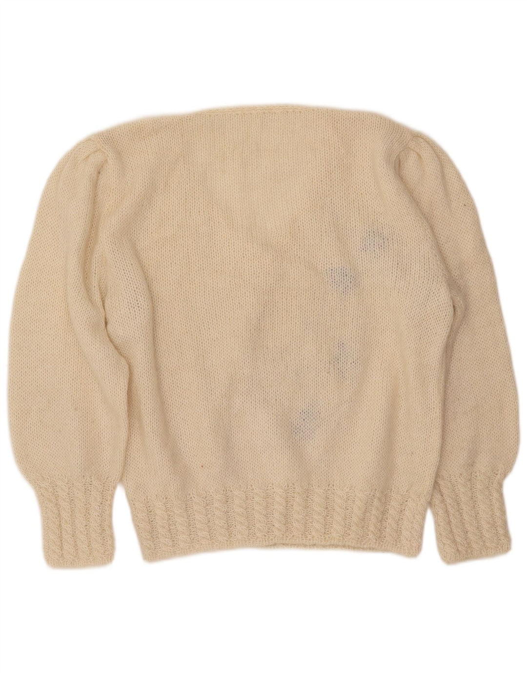 Sweter damski VINTAGE z dekoltem w kształcie litery V, UK 16, duży, w kolorze złamanej bieli, w kwiaty