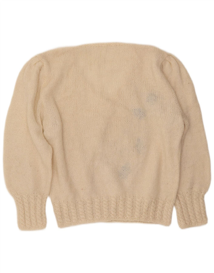 Sweter damski VINTAGE z dekoltem w kształcie litery V, UK 16, duży, w kolorze złamanej bieli, w kwiaty