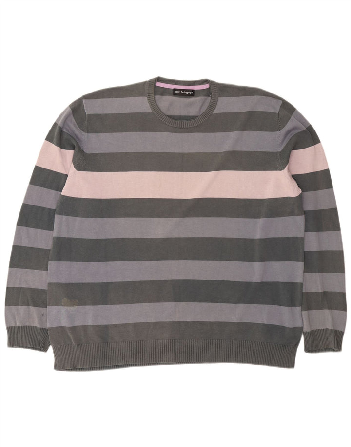 Marks & Spencer Męski sweter z okrągłym dekoltem i autografem 2XL w szare paski