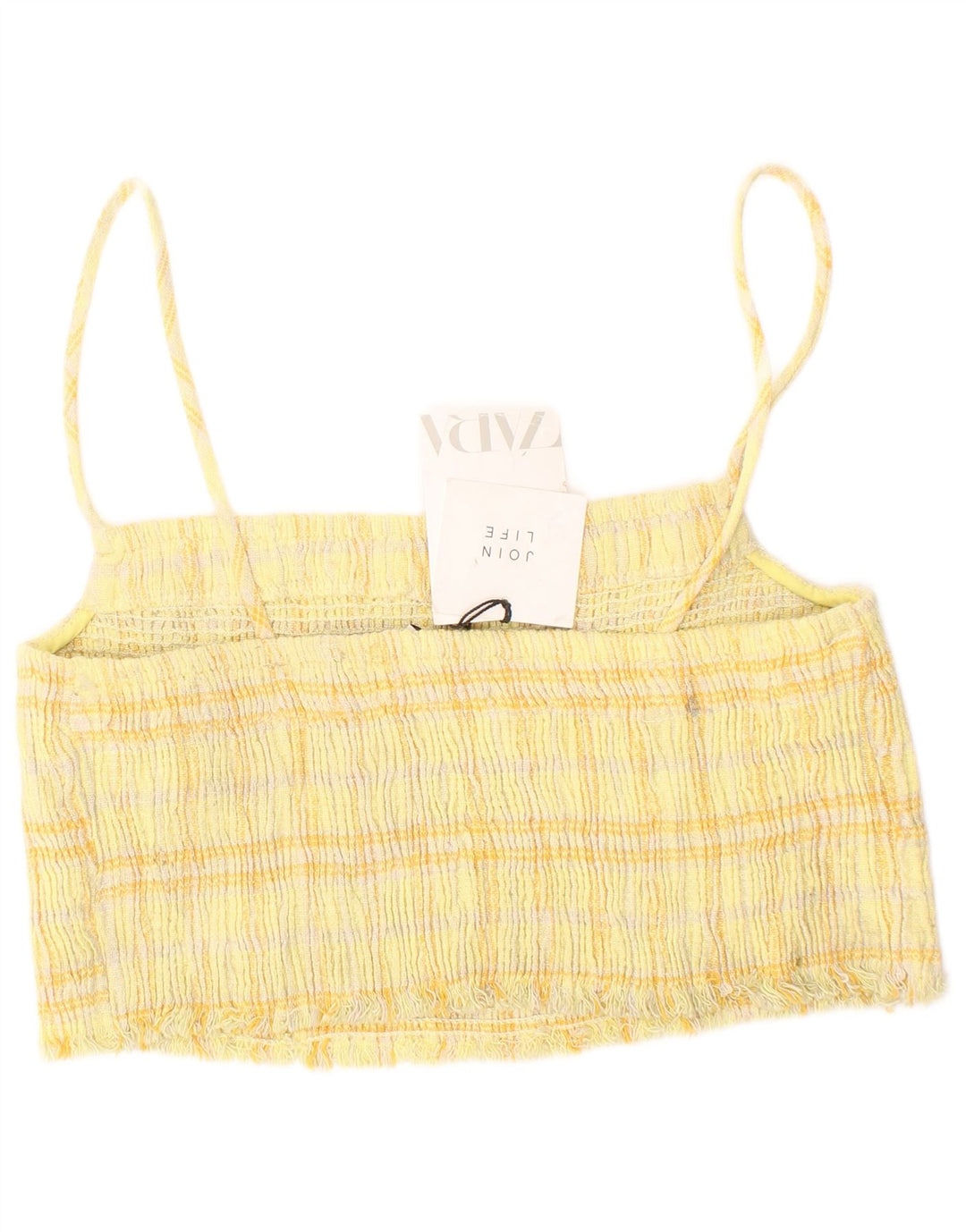 Zara Damski Krótki Top Średni Żółta Kratka Bawełna