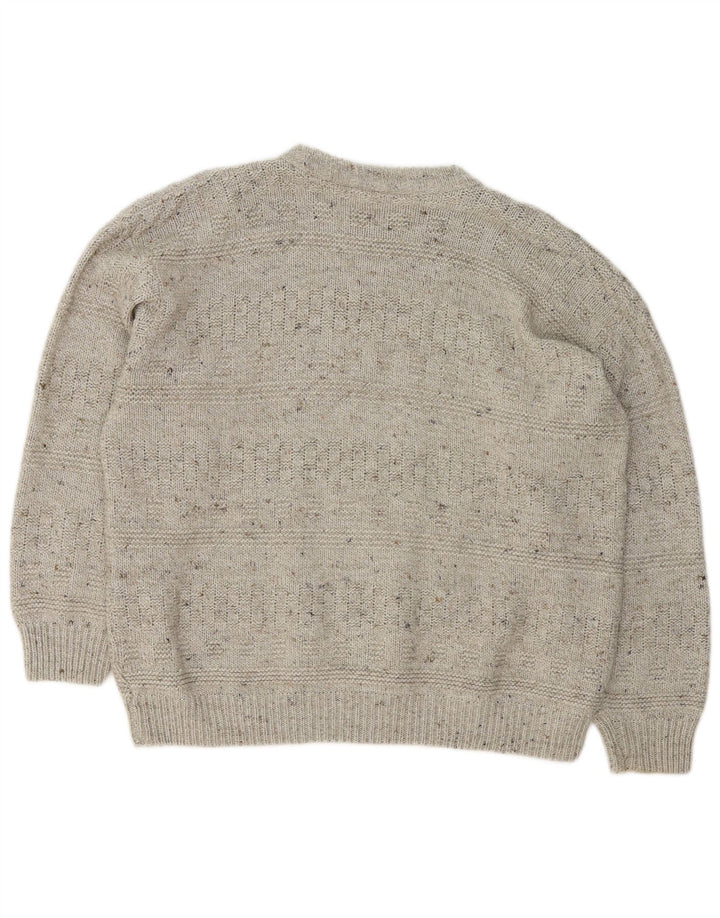 Vintage męski sweter z wycięciem pod szyją, duży szary