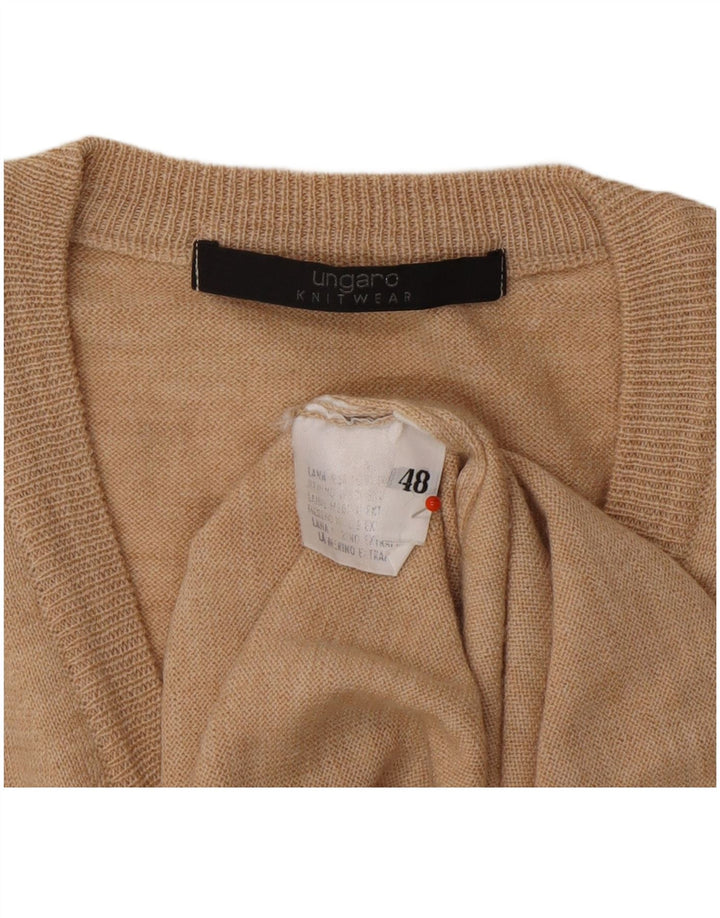 UNGARO Mens V-Neck Jumper Sweater IT 48 Medium Beige Wool