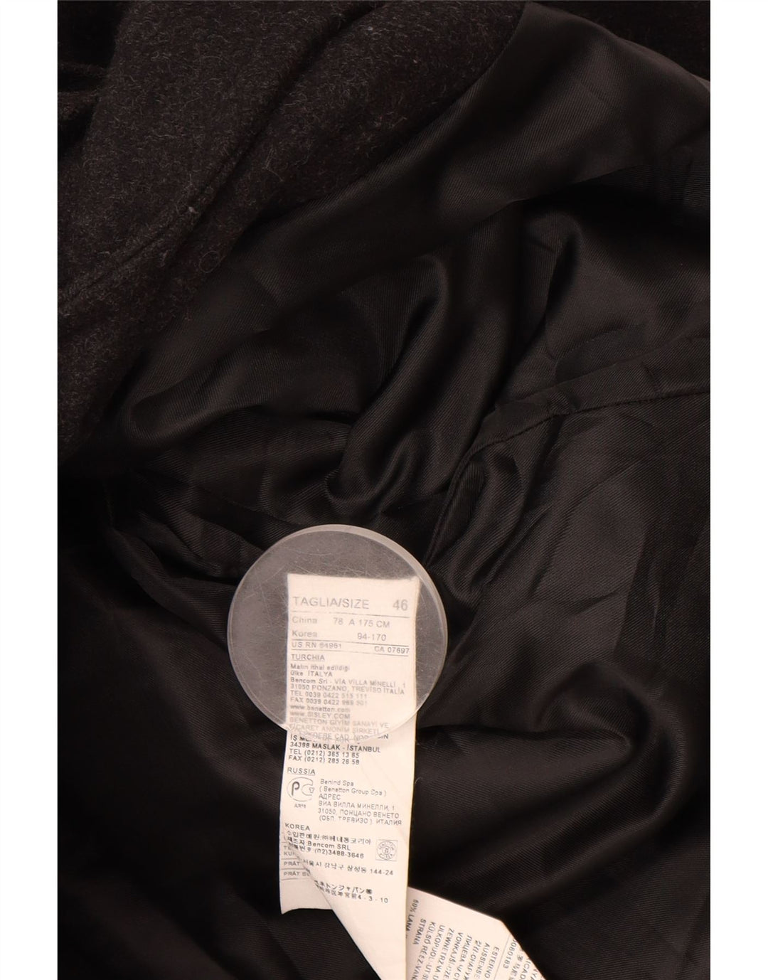 Płaszcz damski BENETTON IT 46, duży, szary, wełniany