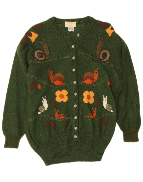 Vintage damski sweter oversize z grafiką UK 14, średni, zielony, kwiatowy