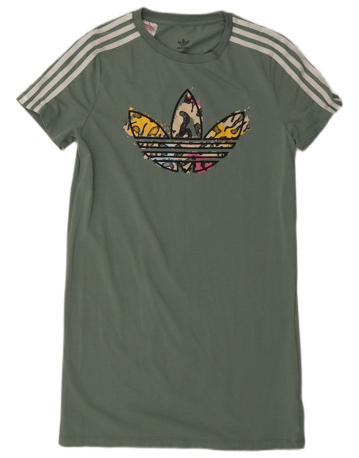 Dziewczęca sukienka T-shirt z grafiką ADIDAS 13-14 lat, bawełna khaki