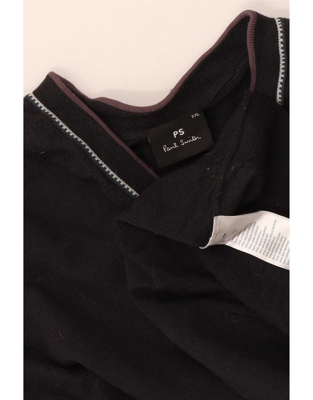 Paul Smith Mens V-Neck Jumper Sweater 2XL Black Merino Wool