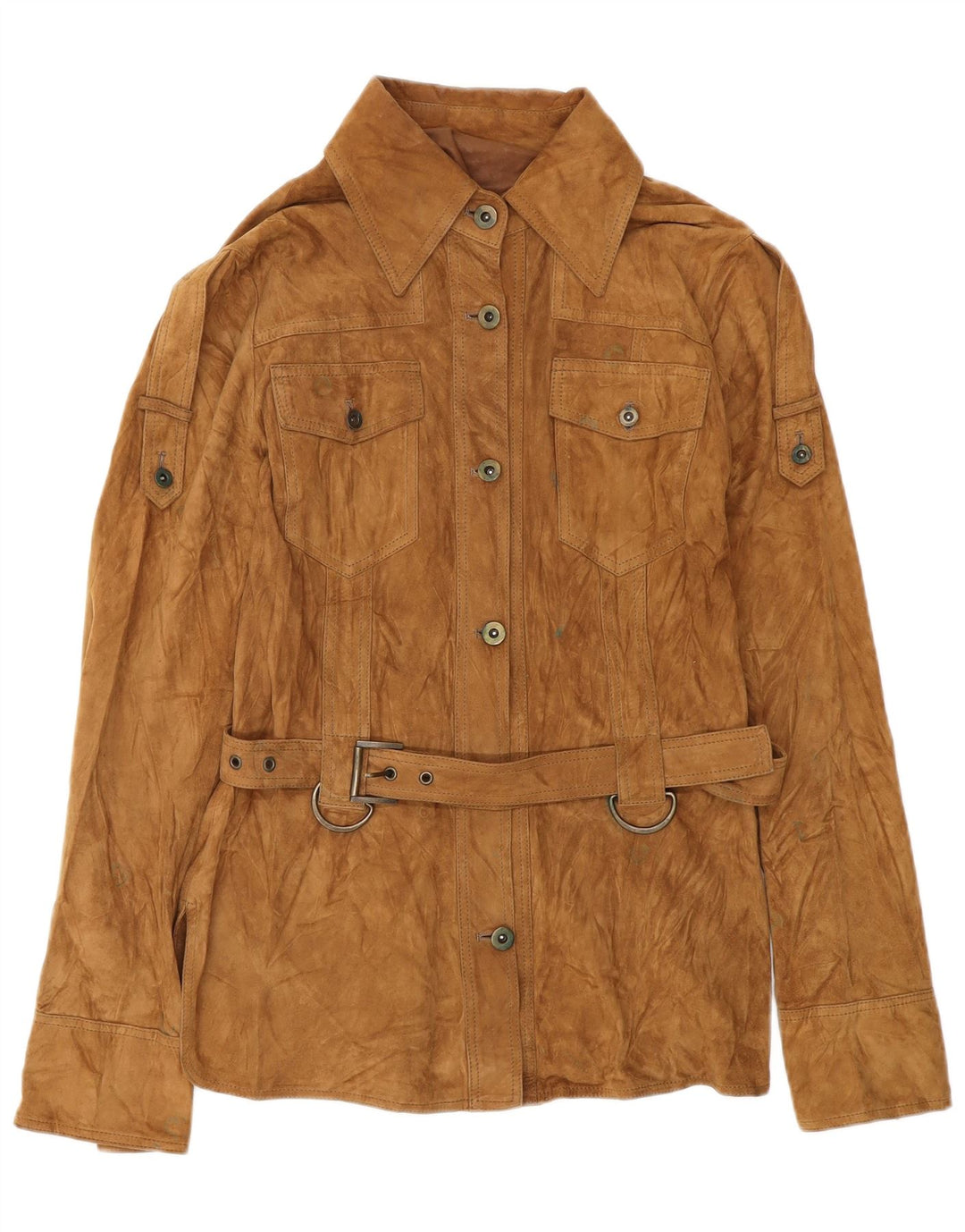 Damska zamszowa kurtka wojskowa VINTAGE IT 42 Średniobrązowa skóra