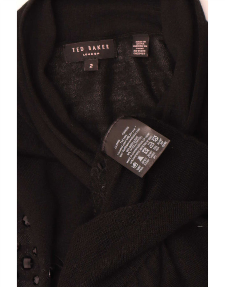 Damski sweter rozpinany Ted Baker z rękawem 3/4, rozmiar 2, mały, czarny w kwiaty