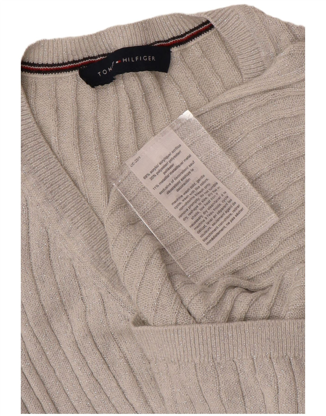 Damski sweter Tommy Hilfiger z dekoltem w kształcie litery V, UK 12, średni szary, nakrapiany
