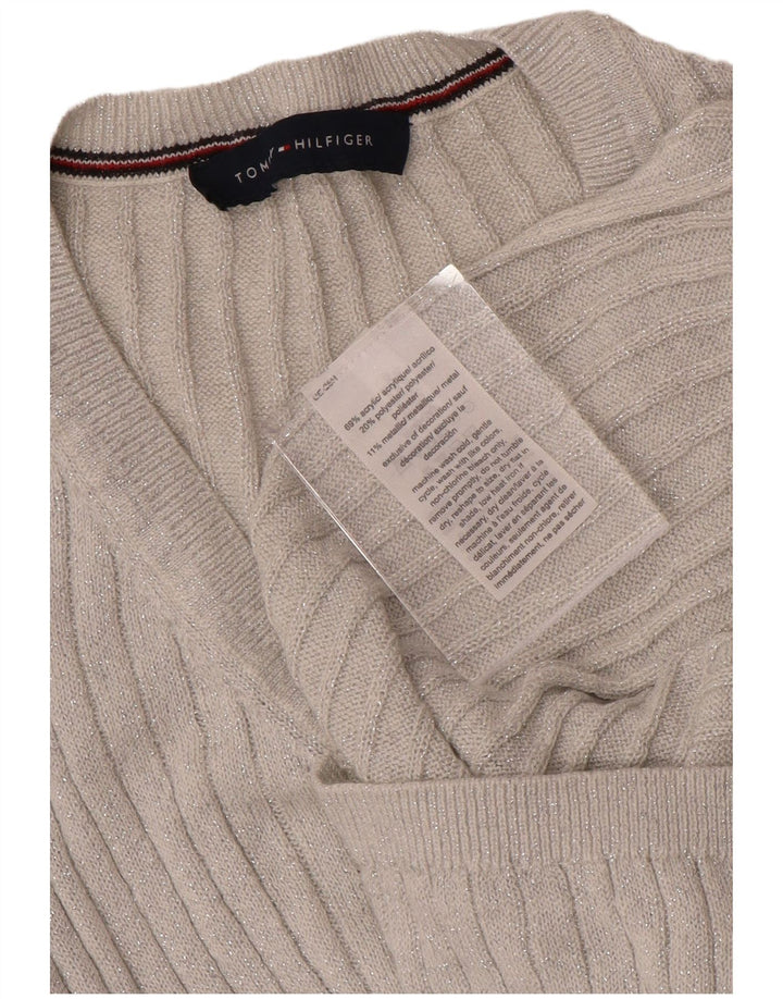 Damski sweter Tommy Hilfiger z dekoltem w kształcie litery V, UK 12, średni szary, nakrapiany