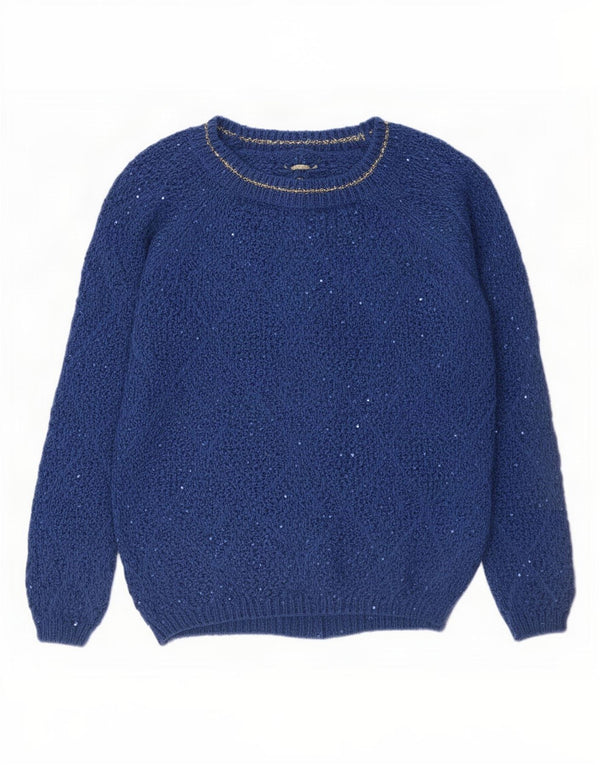 Sweter damski w stylu vintage z dekoltem w łódkę UK 16, duży niebieski