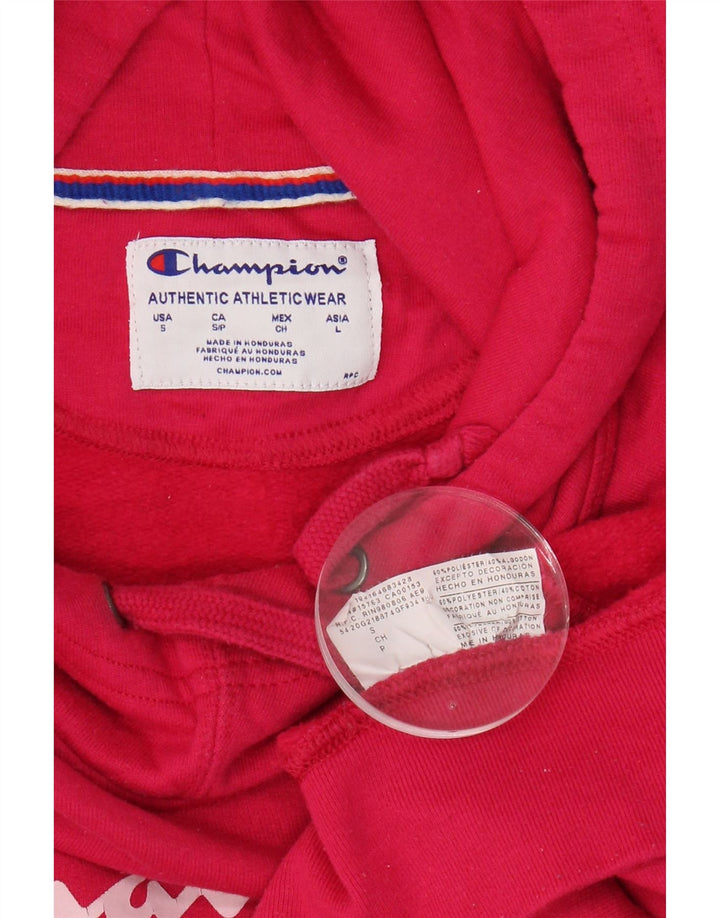 CHAMPION Womens Oversized Graphic Hoodie Jumper UK 10 Small Pink Polyester Vintage Champion and Second-Hand Champion from Messina Hembry 