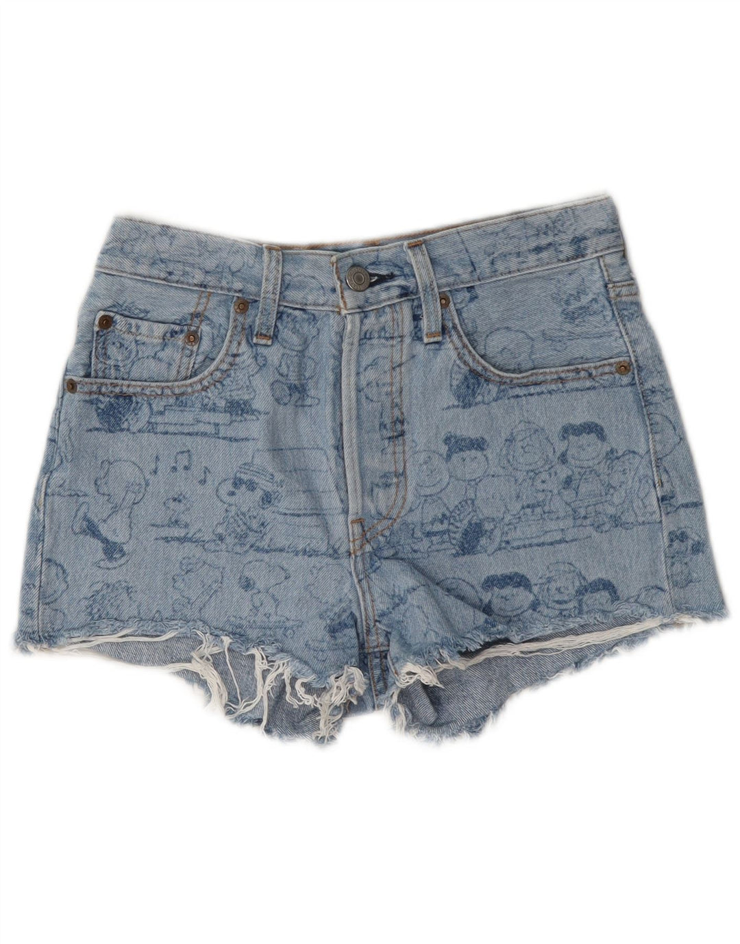 Damskie spodenki jeansowe Levi's Peanuts Graphic W24 XS Niebieskie, bawełniane