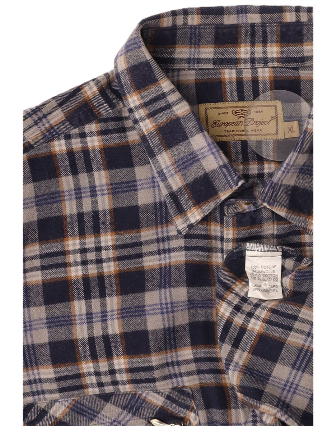 PROJEKT EUROPEJSKI Męska koszula flanelowa XL, bawełniana w granatową kratkę