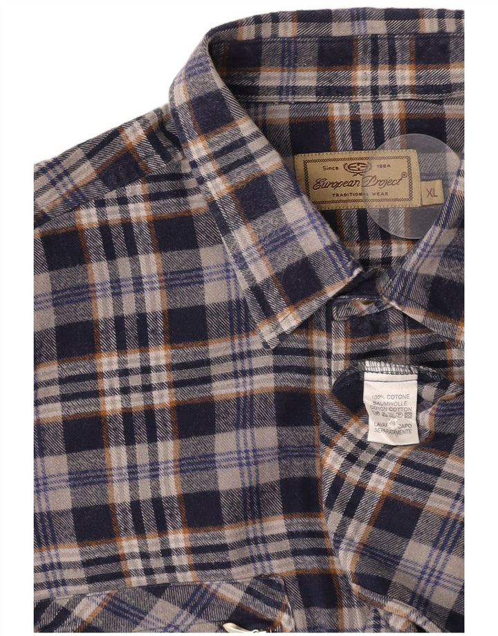 PROJEKT EUROPEJSKI Męska koszula flanelowa XL, bawełniana w granatową kratkę