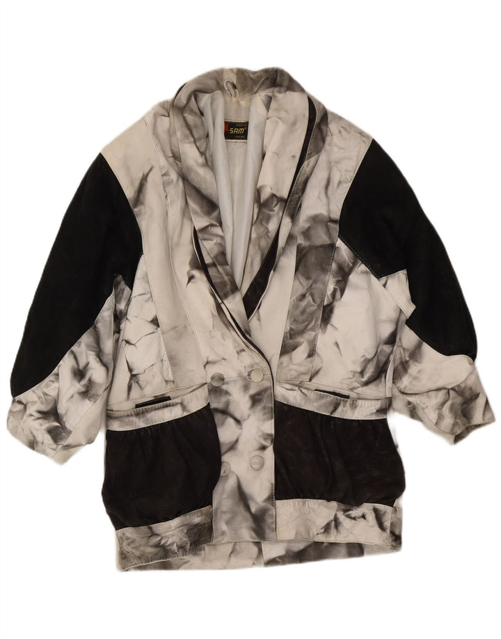 Damska kurtka oversize w stylu vintage UK 16, duża, biała, z blokami kolorów