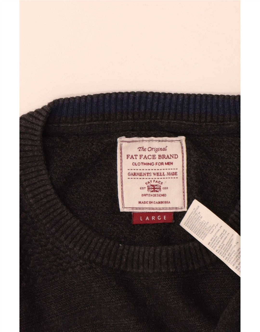 Męski sweter z okrągłym dekoltem Fat Face, duży, szary, bawełniany