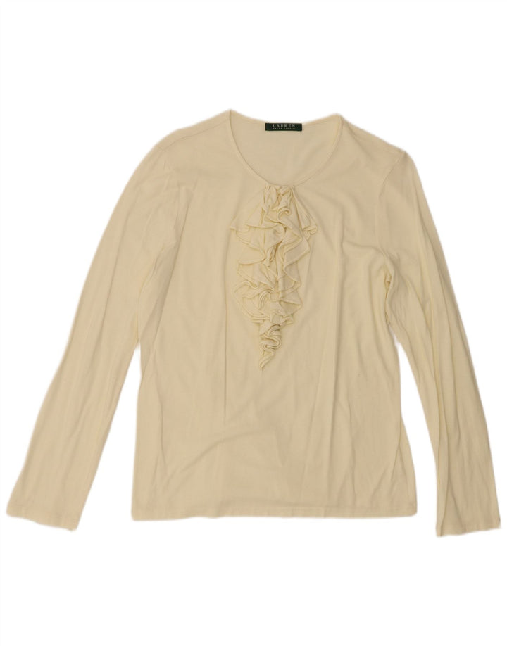 Damski top z falbaną Ralph Lauren z długim rękawem, UK 12, średni żółty