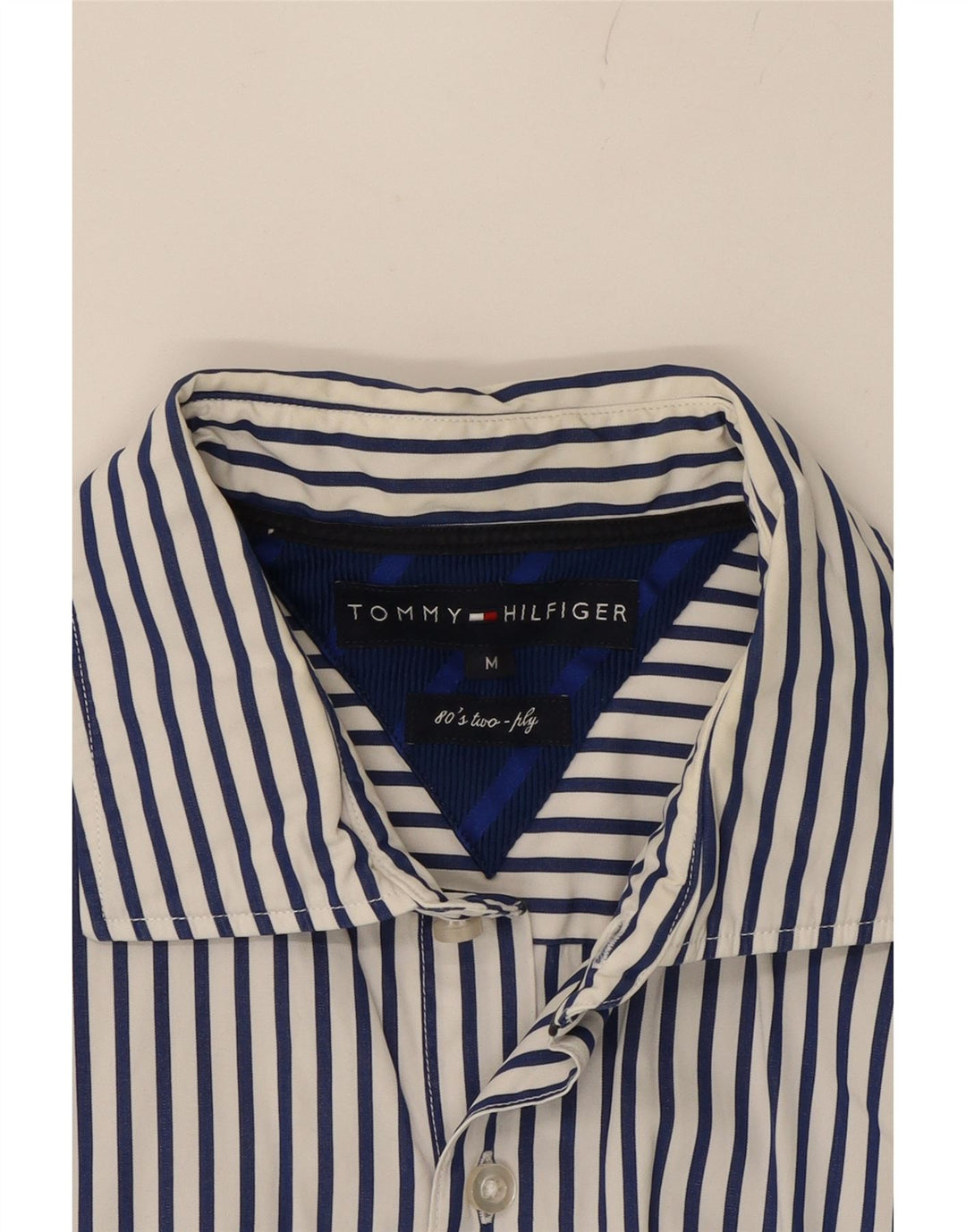TOMMY HILFIGER Mens Shirt Medium White Striped Cotton Vintage Tommy Hilfiger and Second-Hand Tommy Hilfiger from Messina Hembry 