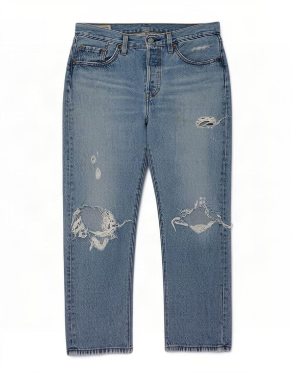 Damskie jeansy Levi's 501 Crop w trudnej sytuacji, proste W27 L26, niebieska bawełna