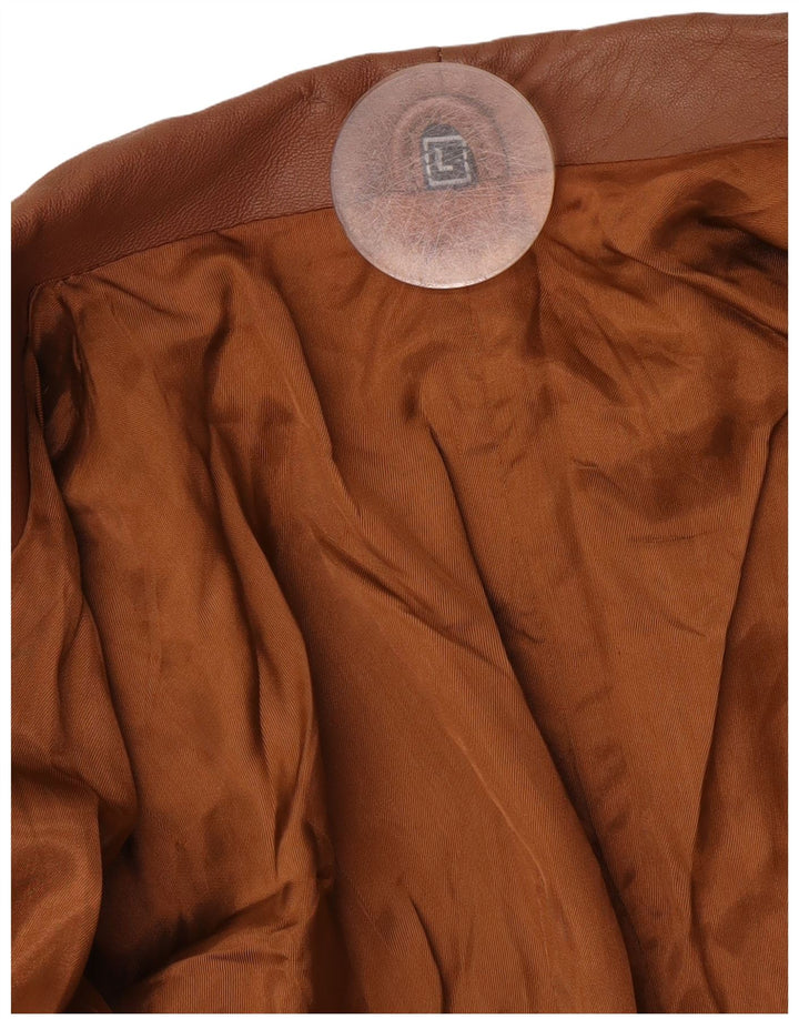 Vintage damska marynarka skórzana zapinana na 1 guzik UK 16, duża brązowa