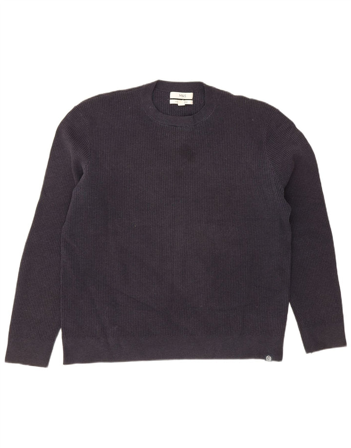 Marks & Spencer Męski sweter z okrągłym dekoltem, duży, granatowy, poliester