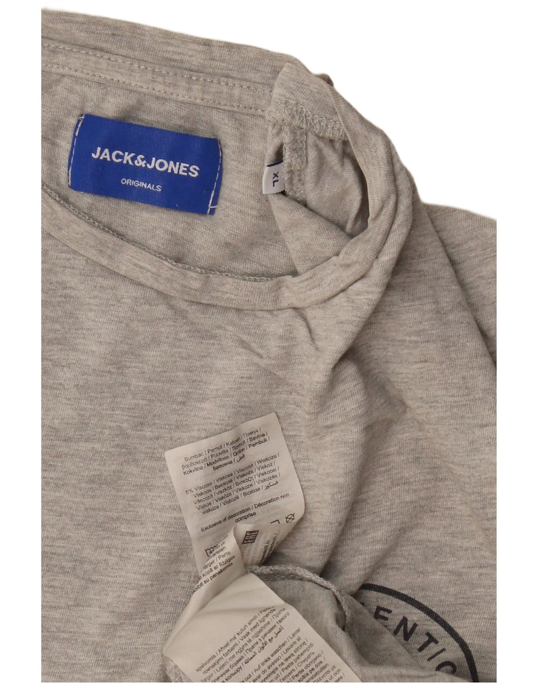 Męska koszulka z grafiką JACK & JONES, rozmiar XL, szara, bawełniana