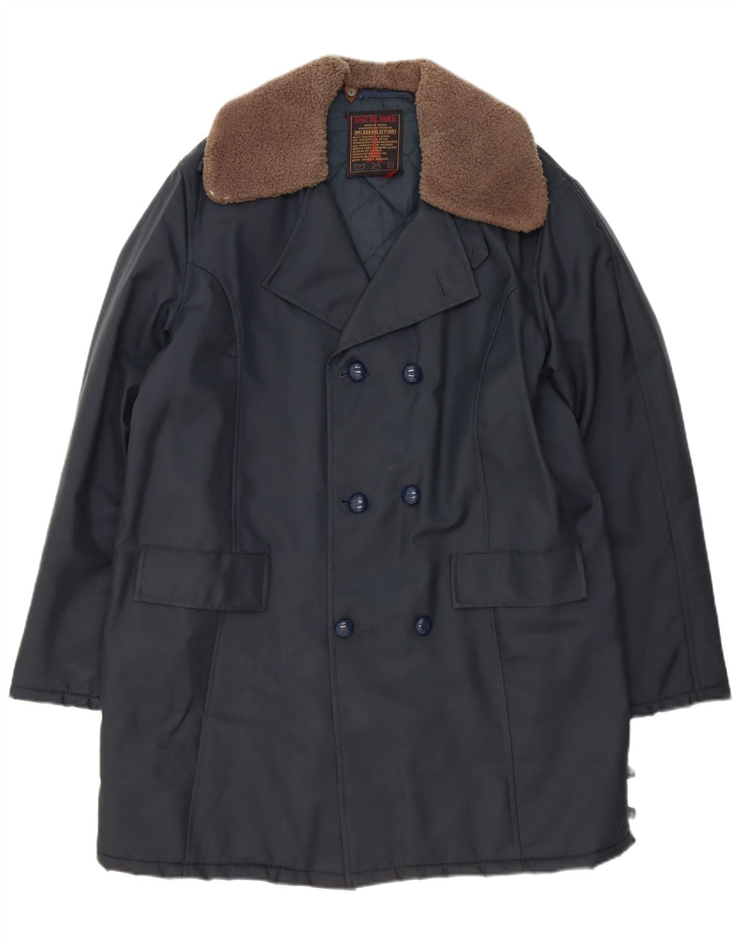 Elegancki męski płaszcz dwurzędowy UK 42 XL granatowy
