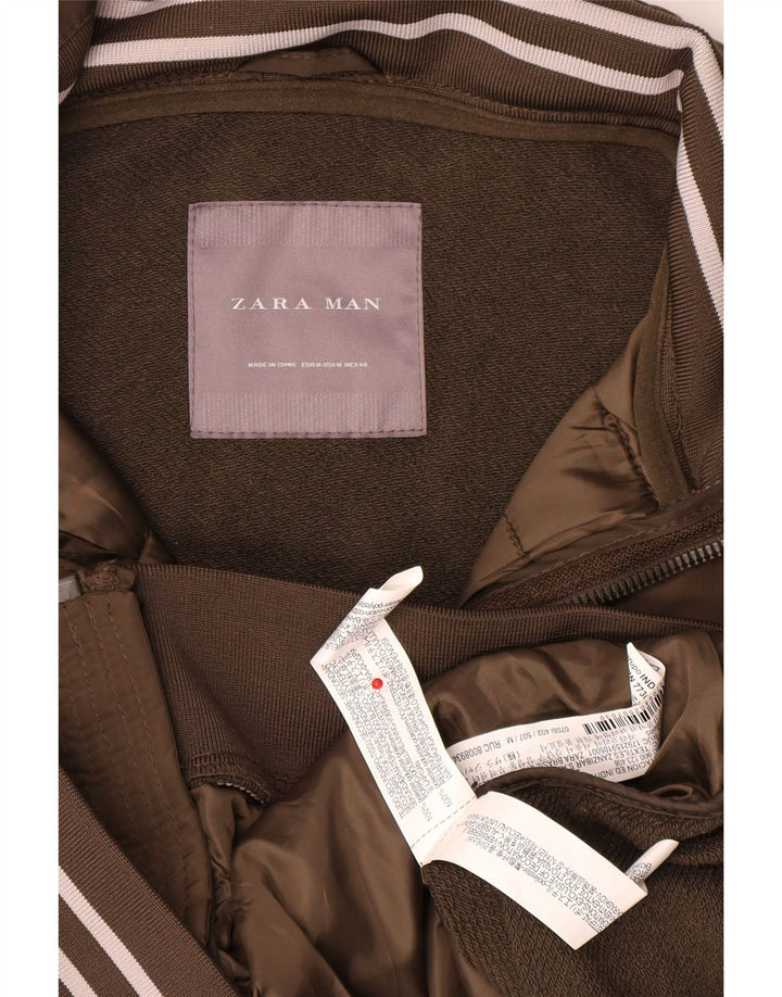 Męska kurtka dresowa Zara, średnia, khaki, poliester z blokami kolorów