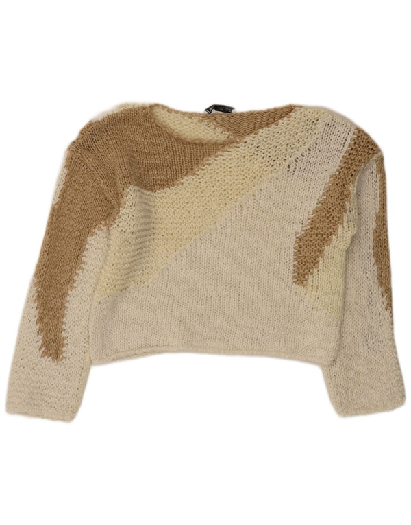 Damski sweter Zara z dekoltem w łódkę, UK 10, mały, biały, z blokami kolorów